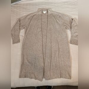 H&M Long Open-Front Cardigan Sweater in Taupe, Size Small